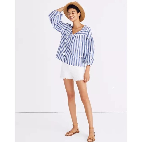 Madewell Tops - Madewell Peasant Blue/White Shea Striped Top - L